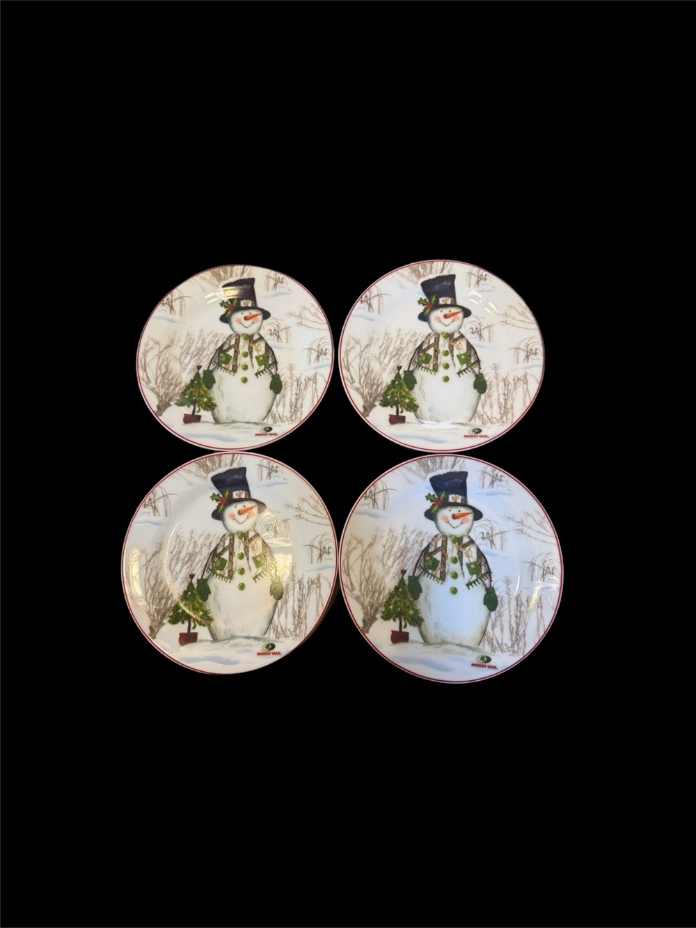 4 PFALTZGRAFF MOSSY OAK Winter Brush Salad Plates 7” Christmas Camouflage